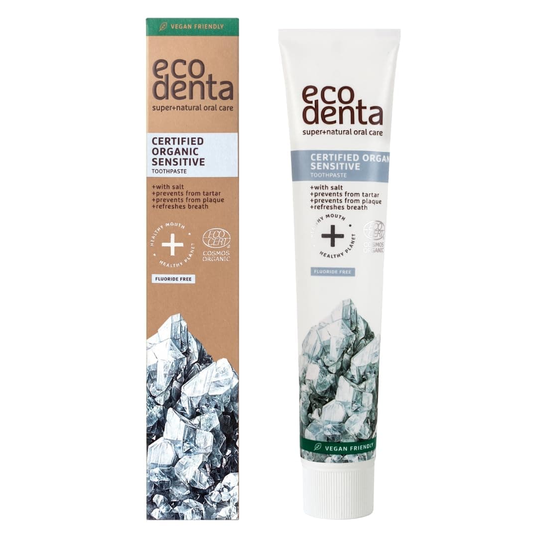 Ecodenta Cosmos Organic Toothpaste Without Fluoride Sensitivity Relief Toothpaste Certified Organic with Potassium Citrate Aloe Vera Juice Essential Peppermint Oil, 75 ml