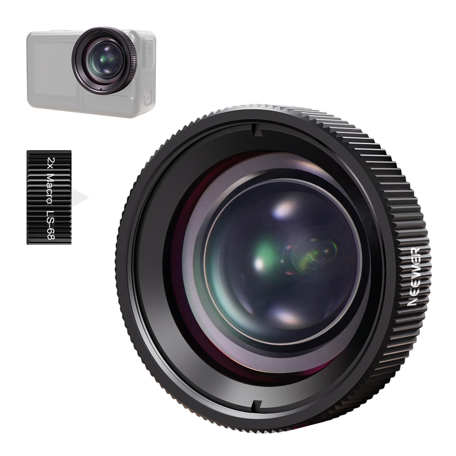 NEEWER Macro Lens Compatible with DJI Osmo Action 5 Pro/4 Action Camera, 2X Magnification, 2 Elements in 1 Group, 3-4cm Focal Distance, Close Up Photography Accessory, Not Waterproof, LS-68
