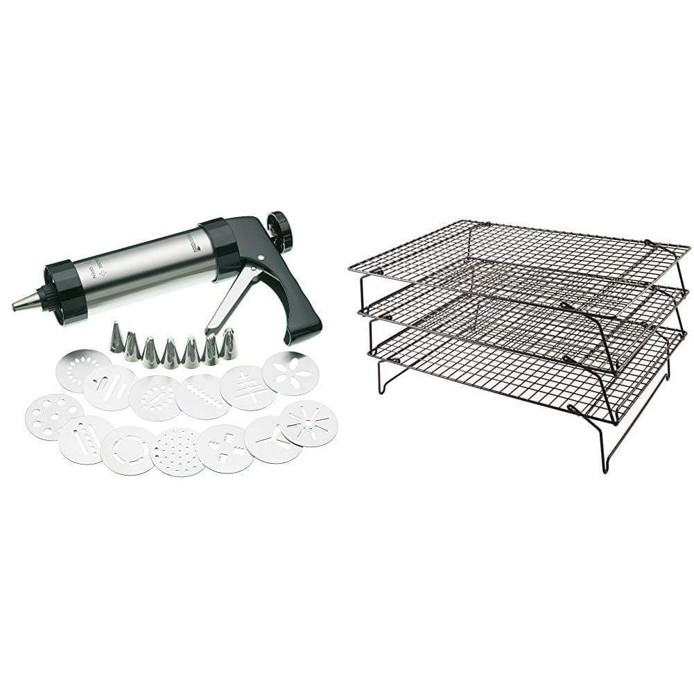 MasterClass KitchenCraft MCICINGPRO Biscuit Making and Icing Set, 22 Pieces, Silver & Tala Cake Cooling Tray, 41 x 25cm x 3