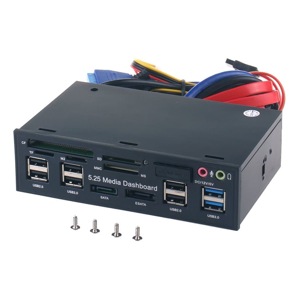 WLX-525E 5.25 Inch PC Dashboard Media Front Panel Audio, with SATA e-SATA Dual USB 3.0 6 Port USB 2.0 Five-in-one Card Reader (SD/MMC/CF/MS/TF / M2)