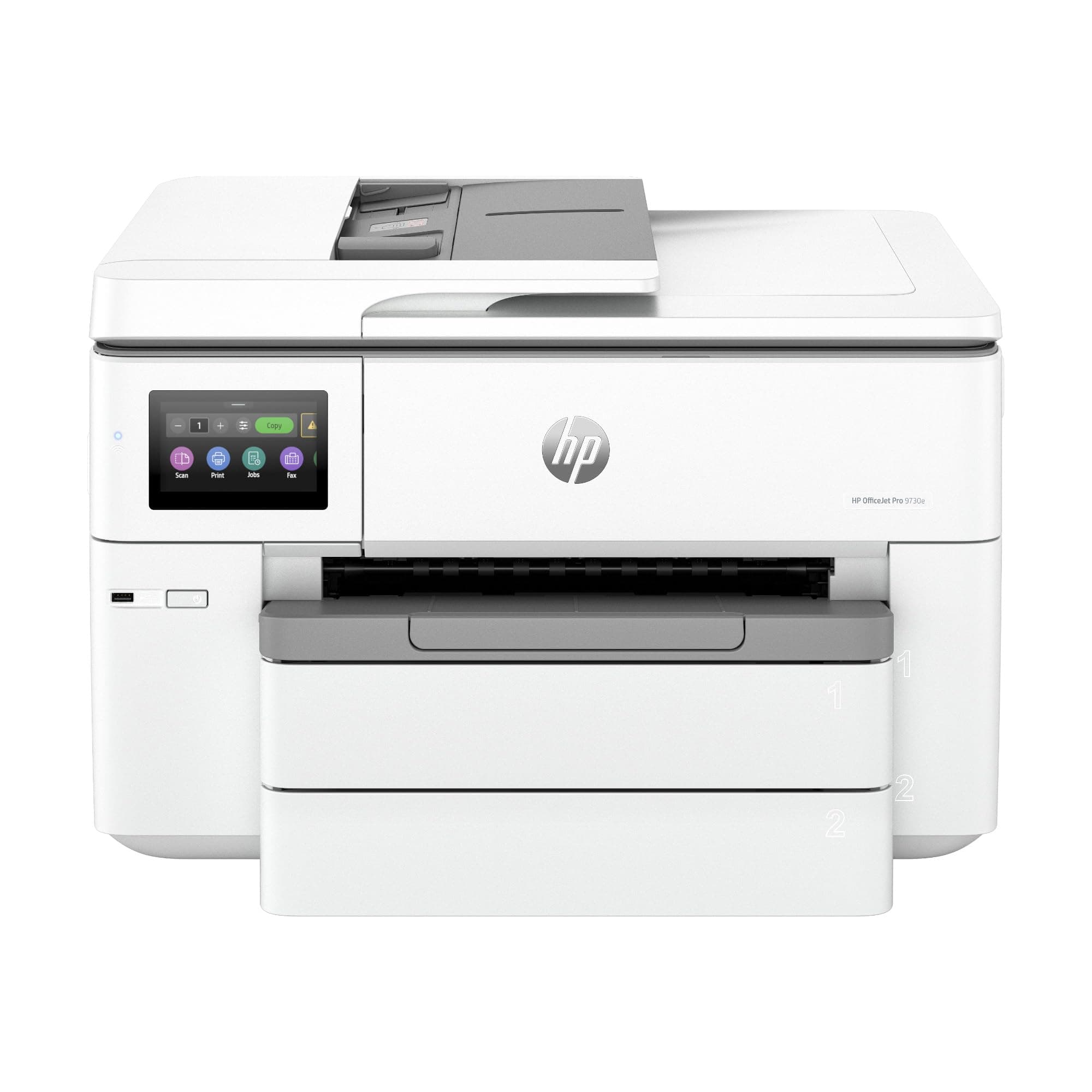 HP A3 Inkjet Composite Printer OfficeJet Pro 9730e Smartphone Print, Compatible with P3 Systems as You See on Screen, Smart Click Touch Panel, Supports 500 Paper Feed (250 Sheets x 2 Trays), Wolf Pro Security, US Model