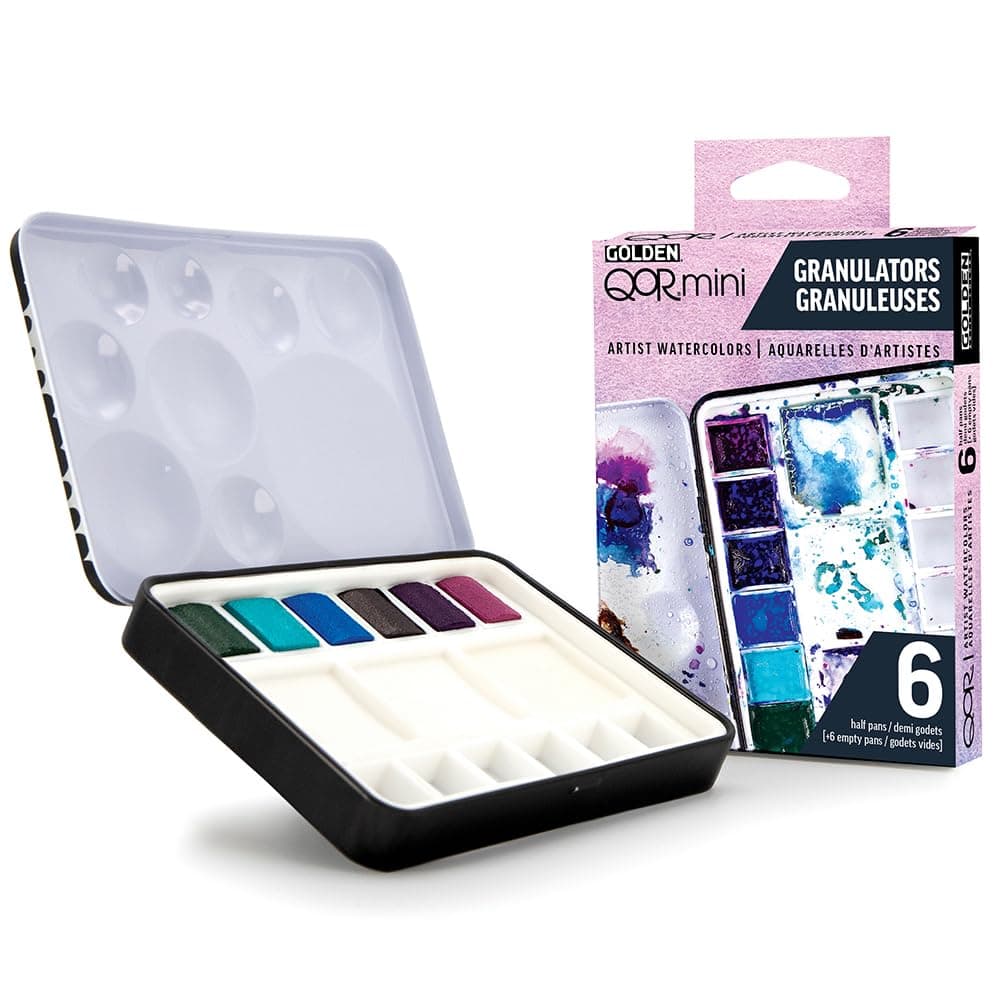 QoR Granulators Half Pan Set by GOLDEN, 6 Half Pan Watercolors, Professional Watercolor Paint Set