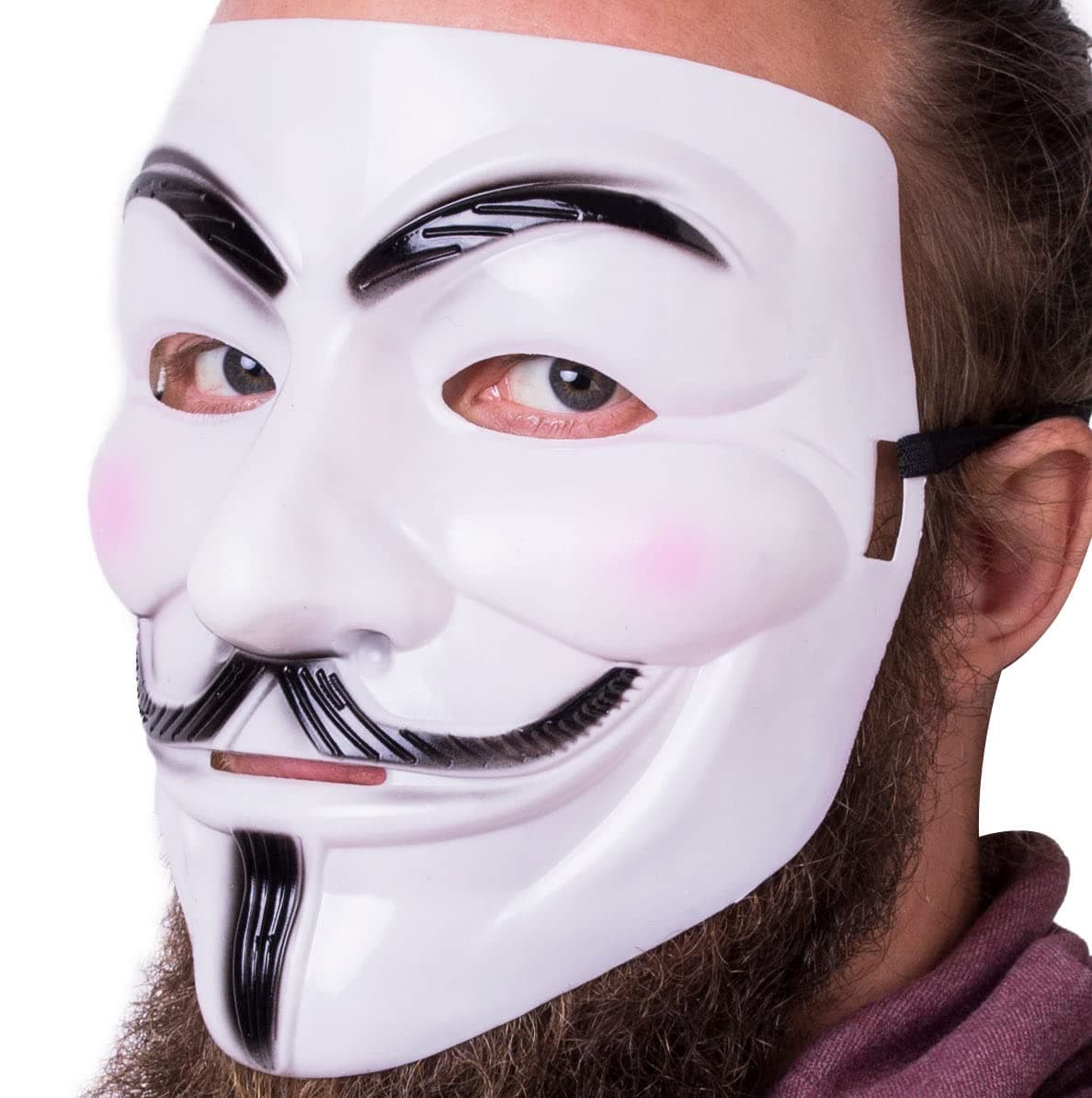 QG Group 2 pcs V for Vendetta Face Mask White for Men - White Guy Face Mask Anonym Maske Adult - The Black Mask Mens - Guy Faulks Guy Falks Face Mask Halloween Mask