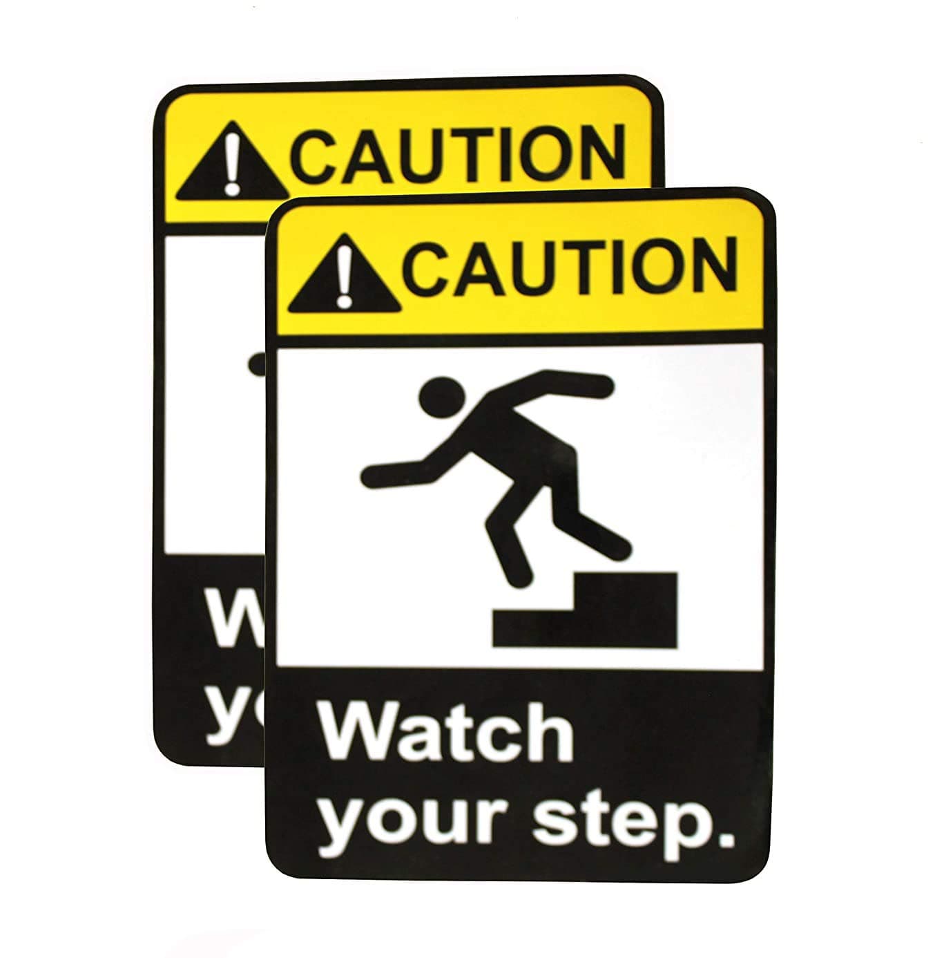eSplanade Caution Watch Your Step Warning Sign Sticker Decal - Easy to Mount Weather Resistant Long Lasting Ink (Size -7.5"x5.5")