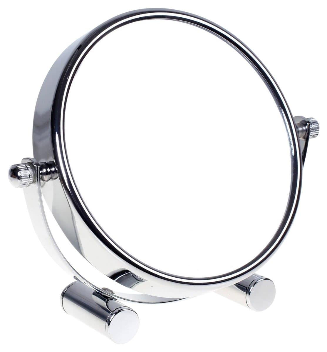 Free Standing Small Platform Shaving/Make Up Mirror, 5 Inch 5x Magnification, Two-Sided Swivel Chrome Finish Cosmetic Stand Table Mirror for Home and Travel, KXD3104-5x