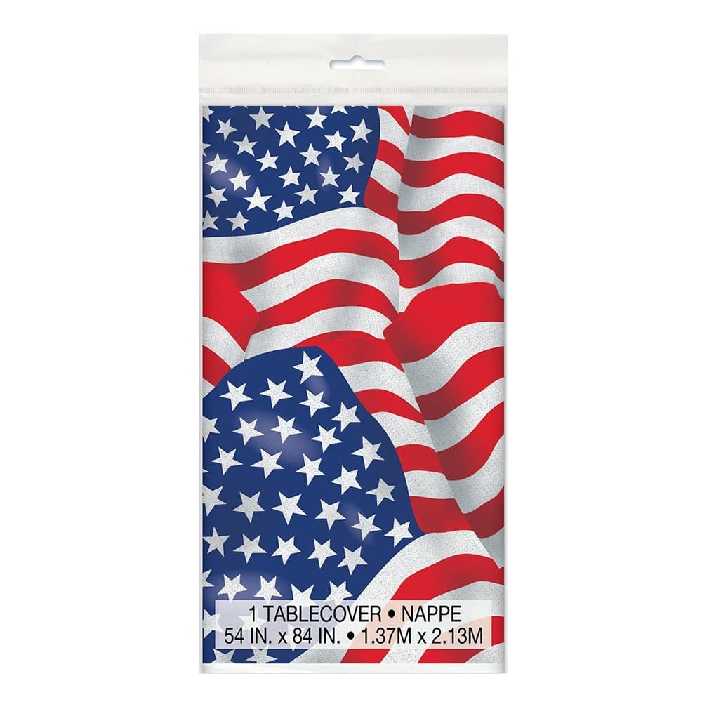 USA Flag Patriotic Rectangular Plastic Table Cover (137cm x 213cm) 1 Piece - Perfect for Celebrations, BBQs & Parties