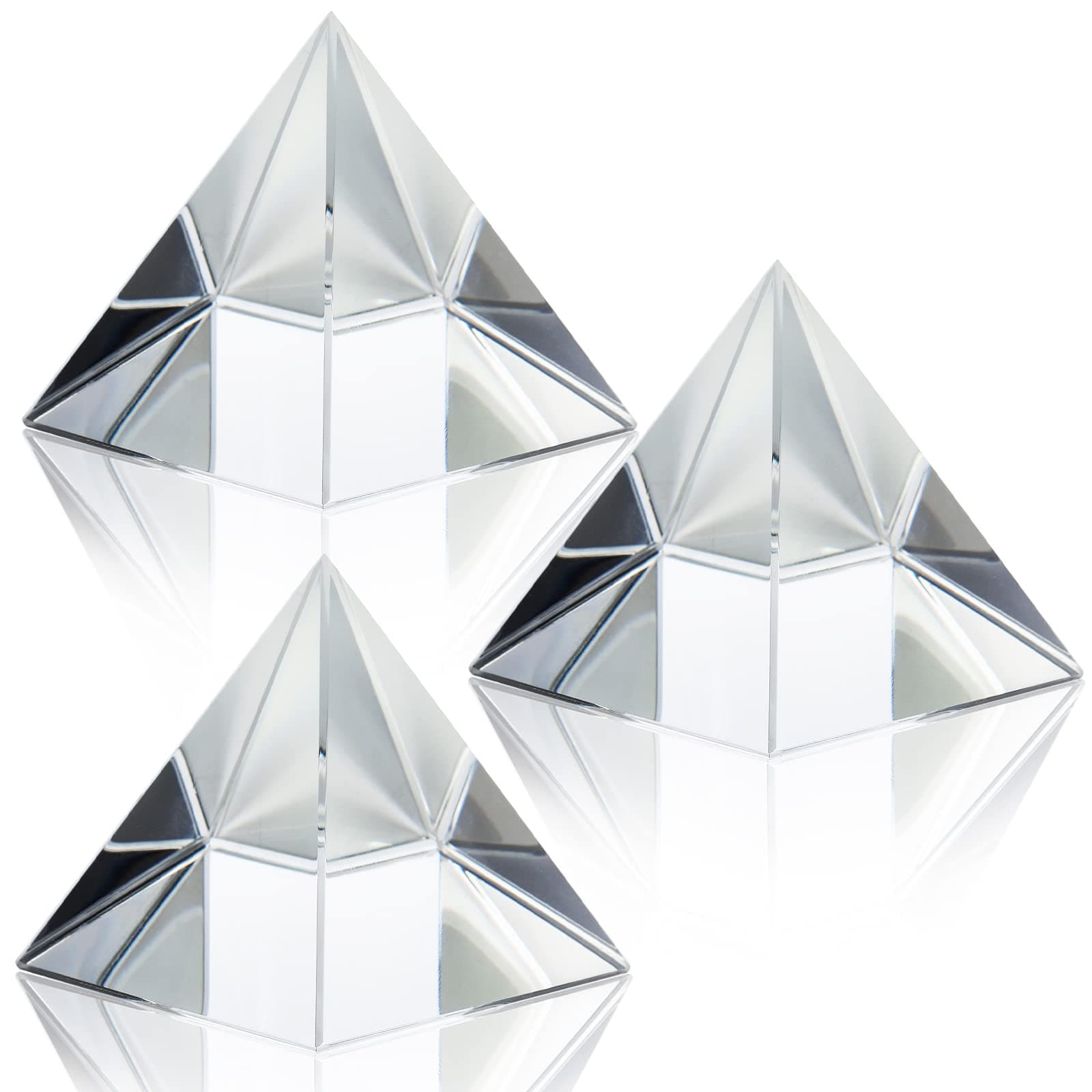 ZEAYEA 3 Pack Clear Crystal Pyramid, 2.4" Crystal Pyramid Prism, Glass Paperweight Pyramids Desk Ornament for Photography, Meditation, Home Office Decor, Gift, Pyramids Collectible
