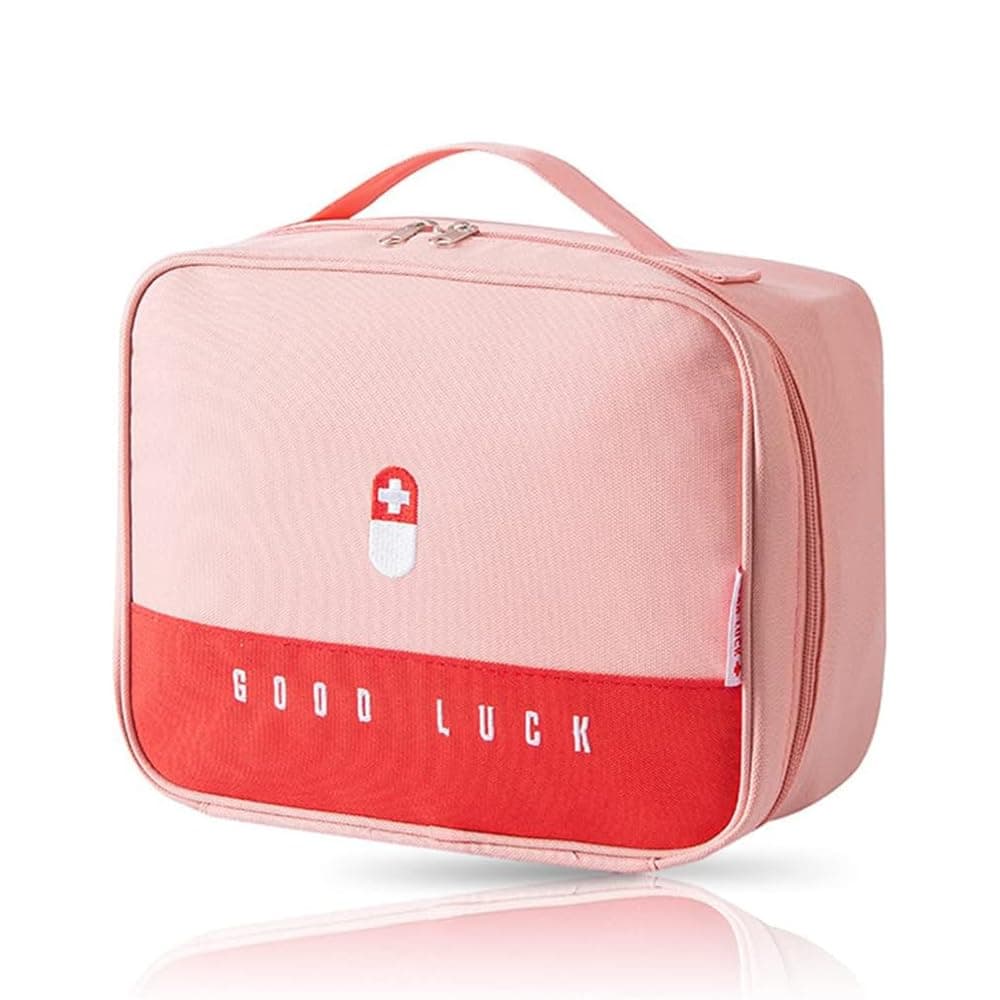AMERTEER First Aid Bag Empty - First Aid Kit Bag, Emergencyy Medicine Storage Bag With Handle, Pill Manager Travel Bag, Reusable Medical Kits Empty Rescue Bag, Medicine Tools Travel Storage Bag (Pink)