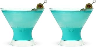 Host Freeze Insulated Martini Cooling Cups, Plastic Freezer Gel Chiller Double Wall Stemless Cocktail Glass Set of 2 9oz, Tinted Aqua Blue, Green