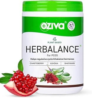 OZiva Plant Based HerBalance for PCOS Supplements for Women 200g, with Myo-Inositol, ChasteBerry, Shatavari, PCOS Supplements for Women Promoting Better Cycle & Hormonal Balance