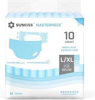 SUNKISS Masterpiece Adult Diapers with Tabs, Unisex Disposable Incontinence Briefs for Women and Men, Odor Control, Blue, L/XL, 10 Count
