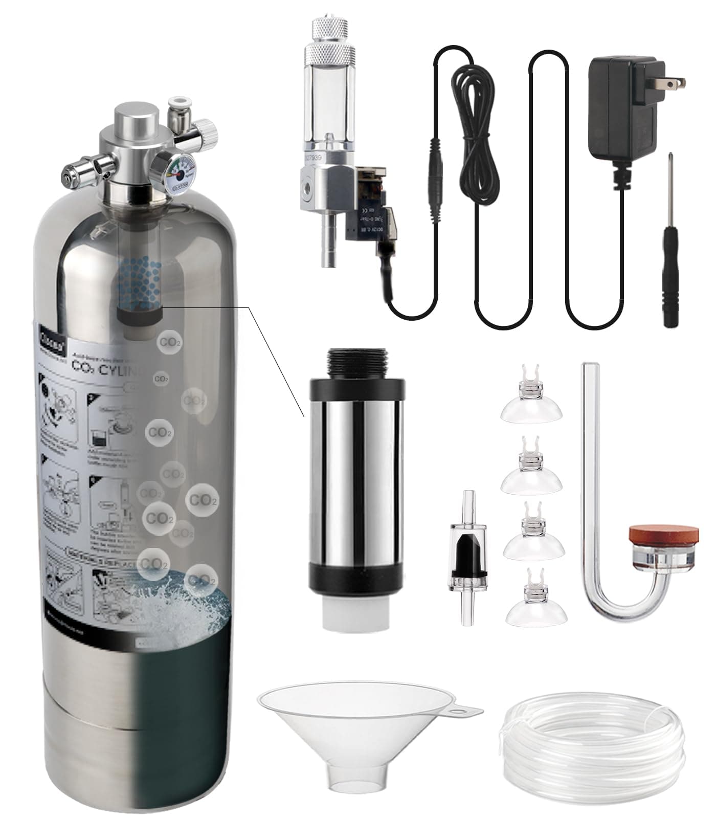 2.4 L Aquarium CO2 System Generator Carbon Dioxide Reactor Kit with Solenoid Valve, G600