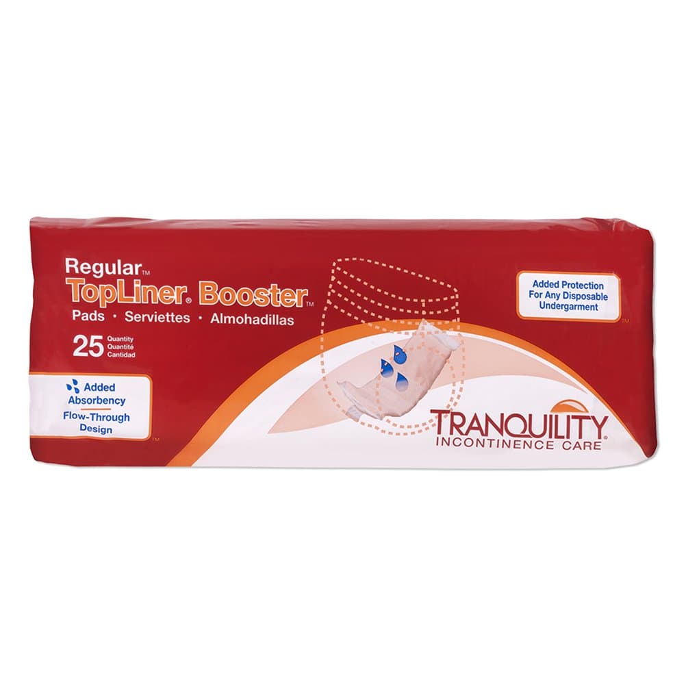 TRANQUILITYTopLiner Disposable Booster Pads, Regular (14" x 4"), Flow-Through Design with Adhesive Strip for Max Absorption, Adult Unisex, 200ct Case