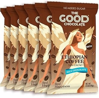 Coffee Milk Chocolate Bars with 80% Less Sugar & Lower Net Carbs – Keto Chocolate Bar with Lower Calories, All Natural and Non-GMO Keto Snacks, 2.5 oz (6 Bars Value Pack)