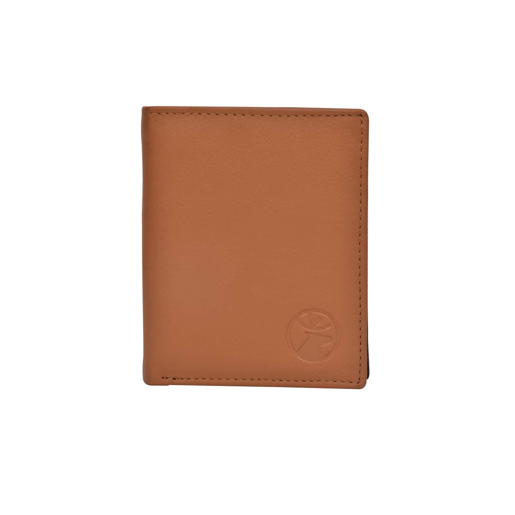 FINEPELTS RFID Blocking Genuine Leather Bifold Slim Front Pocket Tan Men's Wallet