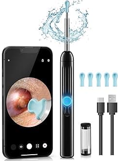 Jegoat Ear Wax Removal, 1080P HD Scope and 6 LED Lights, Ear Cleaner with Camera, Ear Cleaning Kit - Earwax Remover Tool with 5 Spoon (Onyx)
