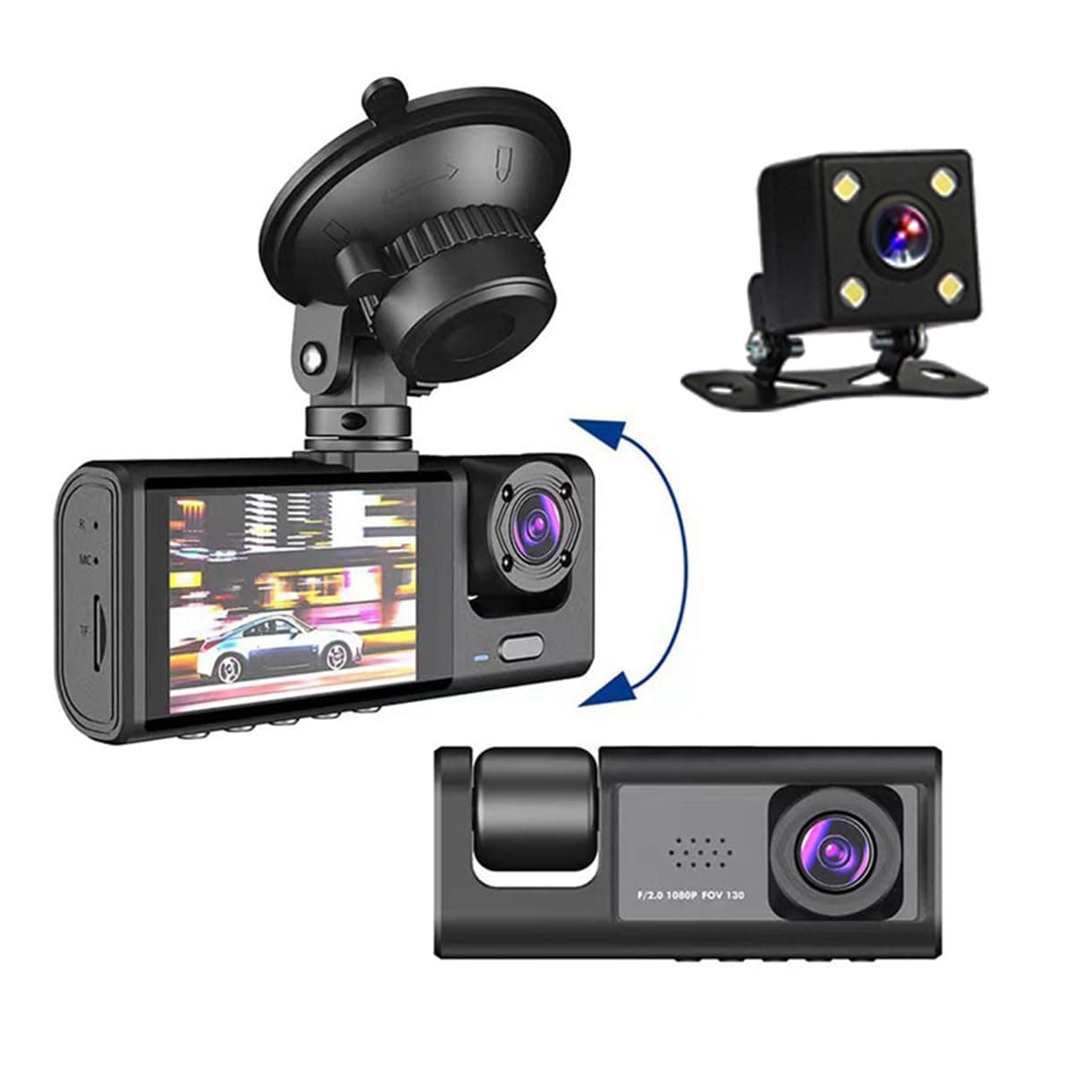 Dash Cam, 3 Channel Dash Cam, 1080P Daeh Cem Front and Inside, Triple Daih Cem,G-Sensor, 24Hr Parking,Night Vision, Front Rear Desh Cem Loop Recording