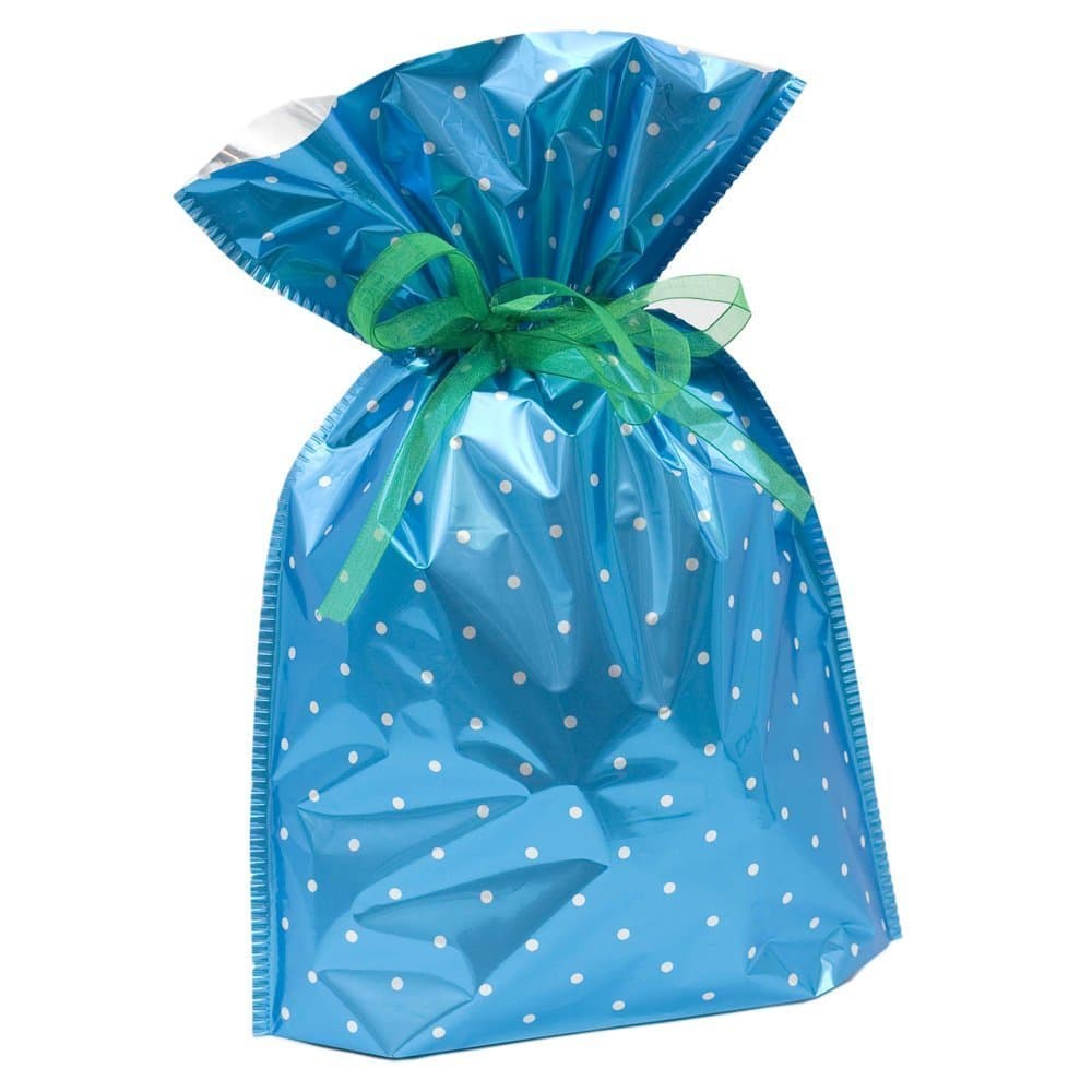 Gift Mate 21054-6 6-Piece Drawstring Gift Bags, Medium, Blue Polka Dot