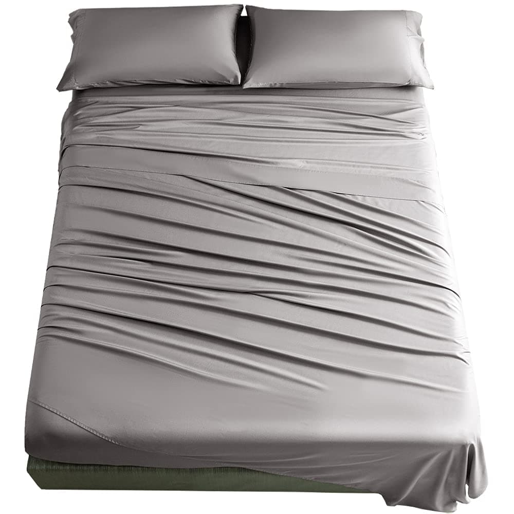 SONORO KATE 100% Bamboo_ King Size Bed Sheets Set - 1900 Thread Count Super Soft Wrinkle Free Silk Feel, All Seasons,Sheet & Pillowcase Sets Fit 16-21 Inch Deep Pocket (King, Gray)