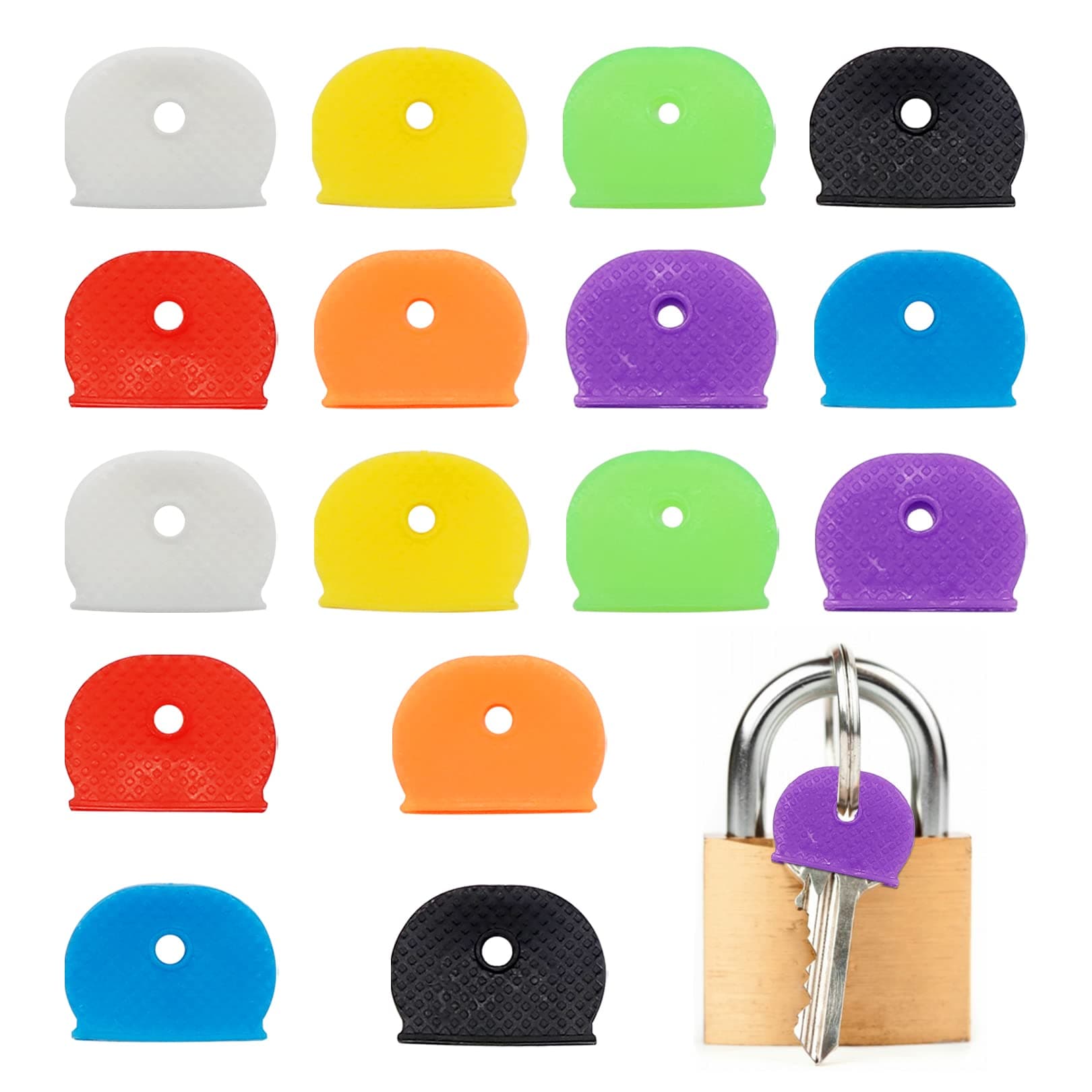 16pcs Universal Rubber Half Round Key Caps Covers in 8 Assorted Colors Plastic Key Identifier Label Tags,Colored Key Identifiers Caps Key Color Caps Key Cap Label for Easy Identifying House Door Keys