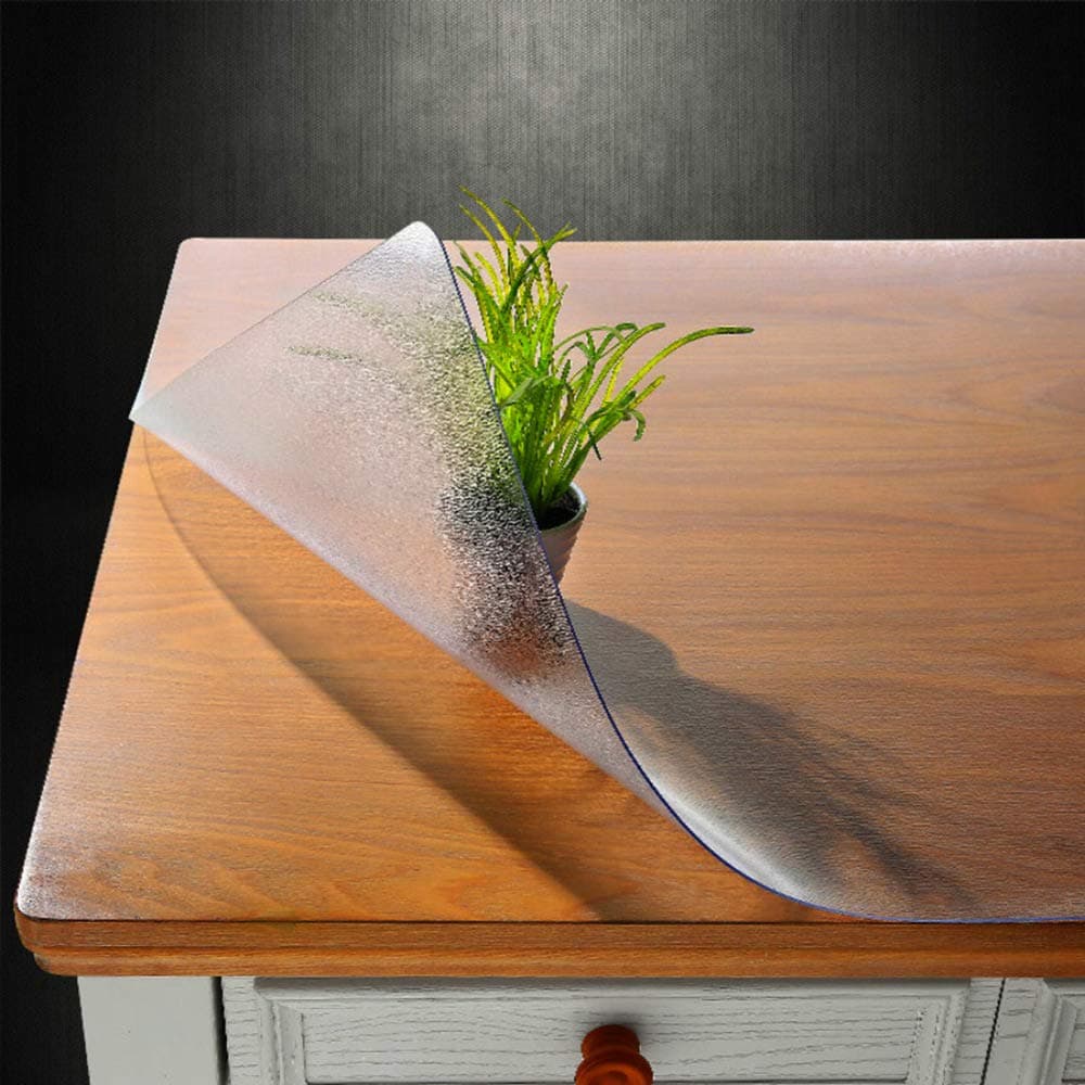NECAUX Custom Multi-Size 1.5mm Thick Frosted PVC Table Cover Protector - 28 x 60 Inch Plastic Rectangle Vinyl Table Cover PVC Desk Mat for 5 Foot Coffee Table/Countertop