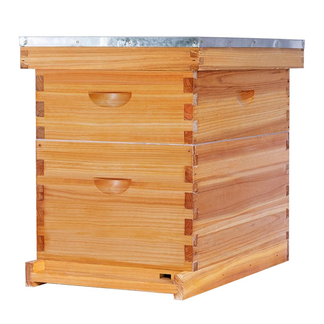 - 8 Frame Beehive Beeswax Coated Langstroth Bee Hives Include 1 Deep Boxes and 1 Medium Bee Box with Beehive Frames and Foundations(Unassembled)