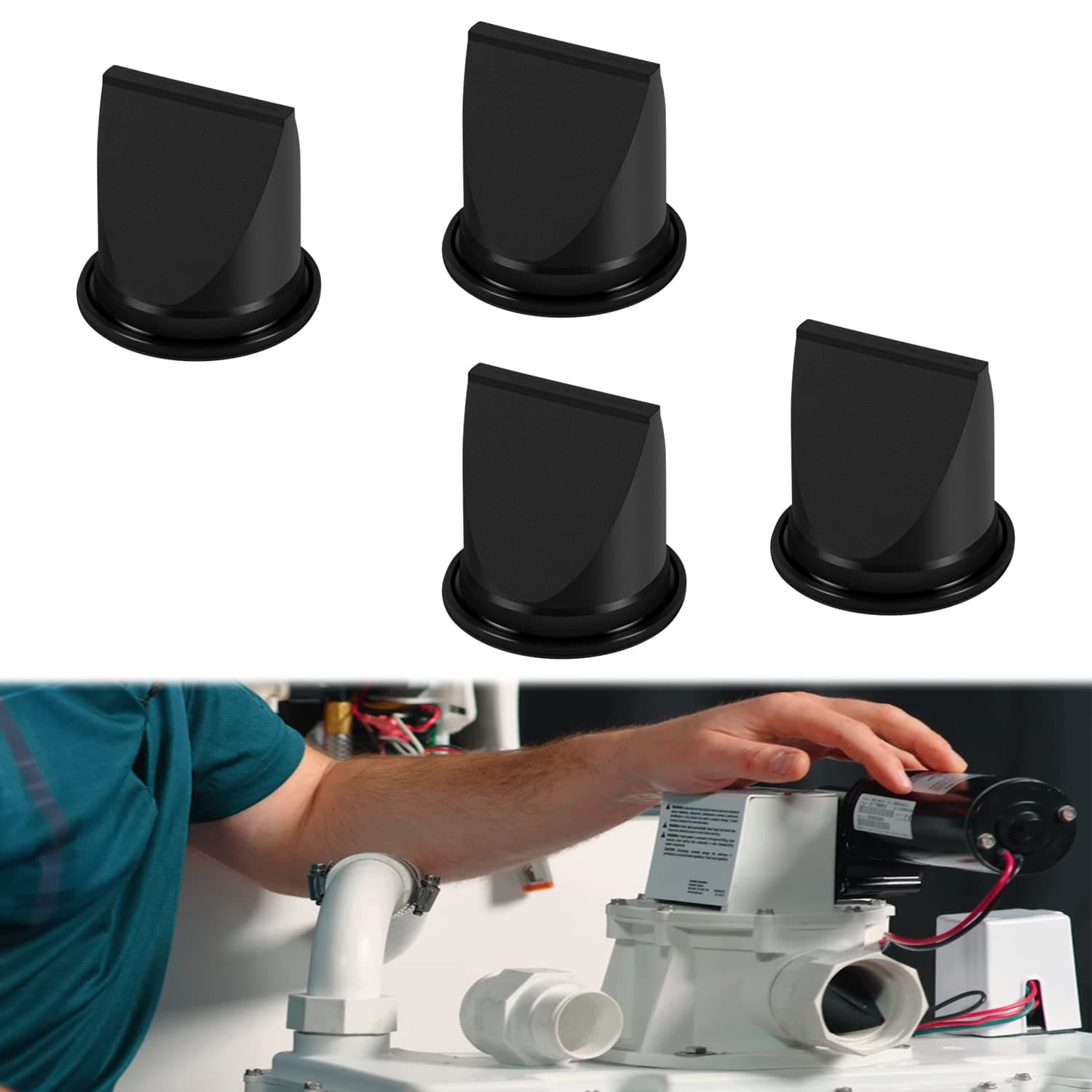 4 Pack DB Valve 1-1/2" Black Duckbill Valve Kit Replace fit for Dometic 385310076 Compatible for Sealand Vacuum Generators S & T Series Pumps model#S12D S12DAB S24D S32D S115A S12 52A S32 T12 T24 T32