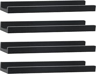 Picture Shelf with Ledge,Photo Ledge Shelves Set of 4,Rustic Wood Storage Display Shelves Wall Mounted for Living Room Bedroom Kitchen Kids Nursery Photo Frames Book,Home Decor （Black,17 Inch)