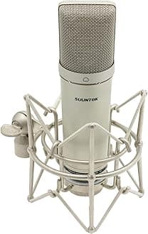 XLR Microphone, Professional Condenser Microphone with 34mm Large Diaphragm, Cardioid Studio Recording Mic Computer Gaming PC TM87KB Mic Kit for Singing, Podcasting, YouTube (Silver)