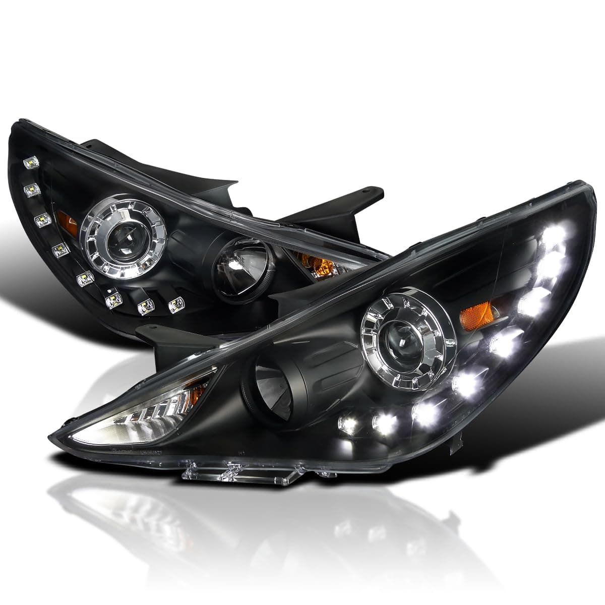 SPEC-D TUNING SMD LED Black Projector Headlights Compatible with 2011-2014 Hyundai Sonata, Left + Right Pair Headlamps Assembly
