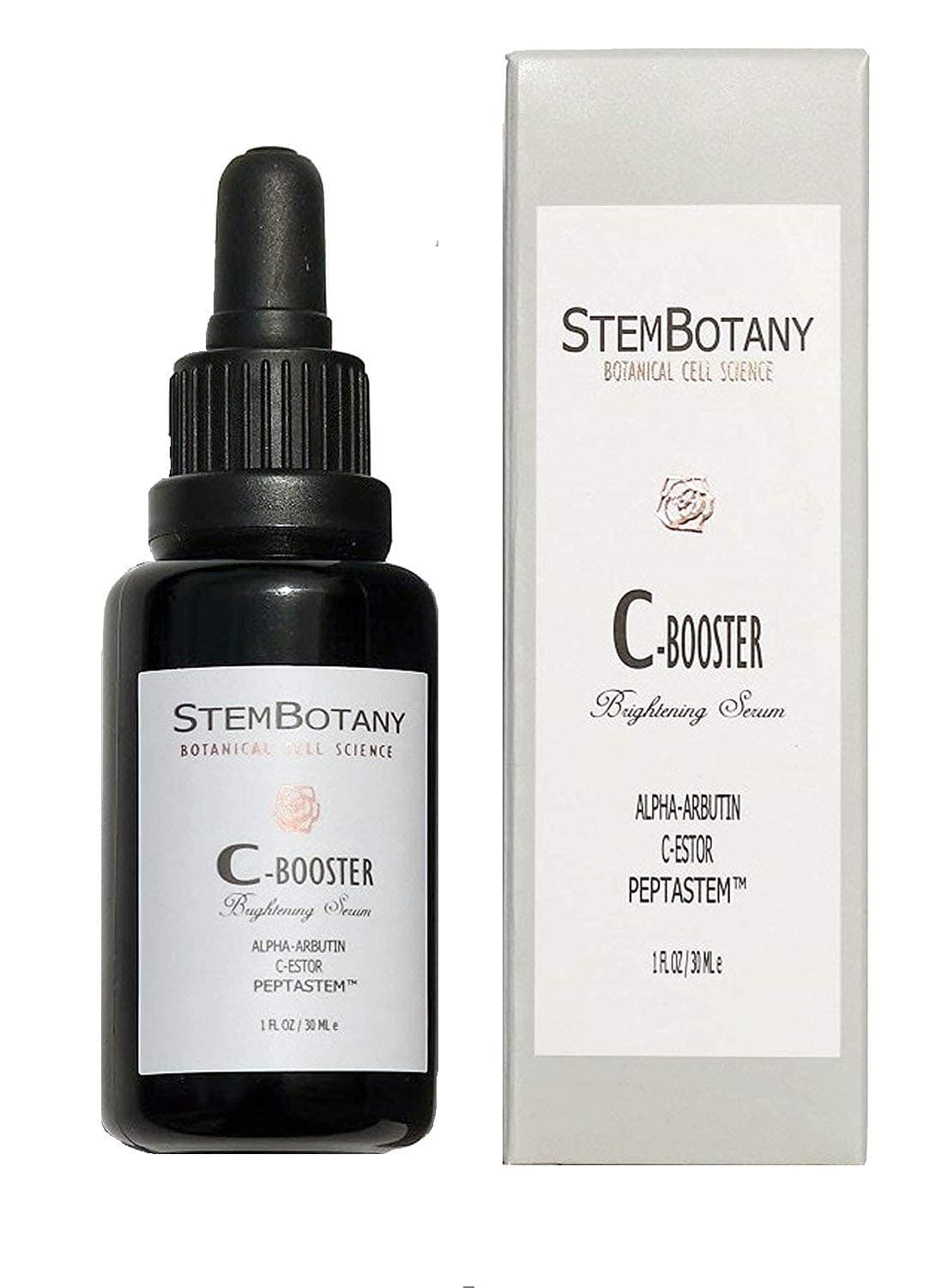 STEMBOTANY Stem Cell Vitamin C-Booster 30% with C+E Ferulic Acid, C-Ester, Hyaluronic Acid, Alpha-Arbutin and Patent Pending PEPTASTEM™ (Peptide 1,5,7,8 & Orange Stem Cell) with 70% Organic Face Serum