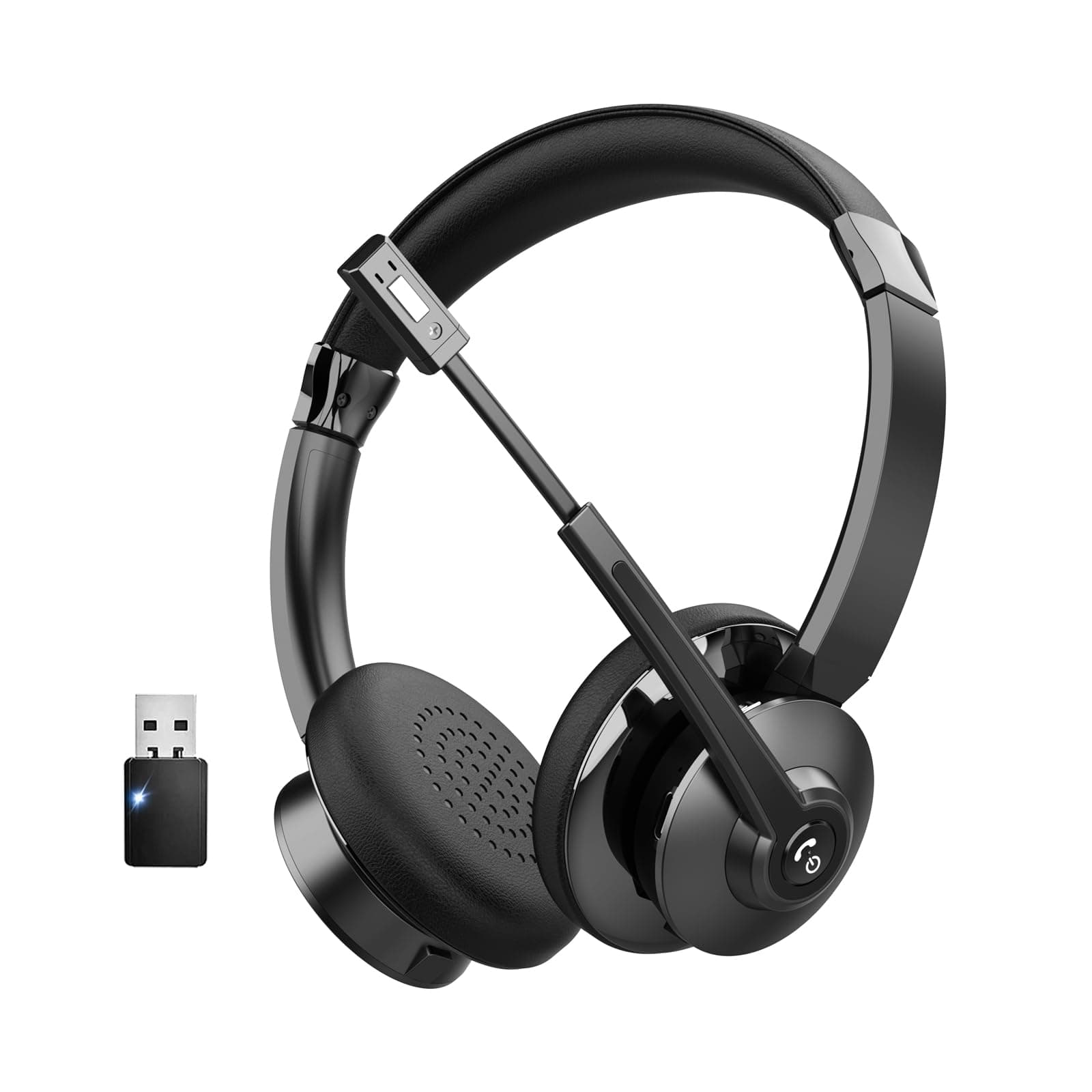 Wireless Headset，Bluetooth Headset with Microphone Noise Cancellation Wireless Headphones with USB Dongle Connection and Microphone Mute for PC/Laptop/Smartphone/Teams/Home
