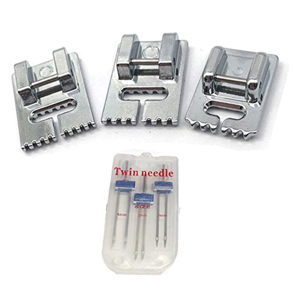 LNKA 3 Pcs Double Twin Needles Pins (3 Size Mixed 2.0/90 3.0/90 4.0/90) with 3pcs Groove Pintuck Presser Foot Sewing Machine Accessories