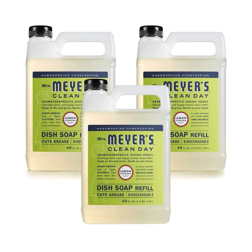 MRS. MEYER'S CLEAN DAY Liquid Dish Soap Refill, Biodegradable Formula, Lemon Verbena, 48 Fl Oz. (Pack of 3)