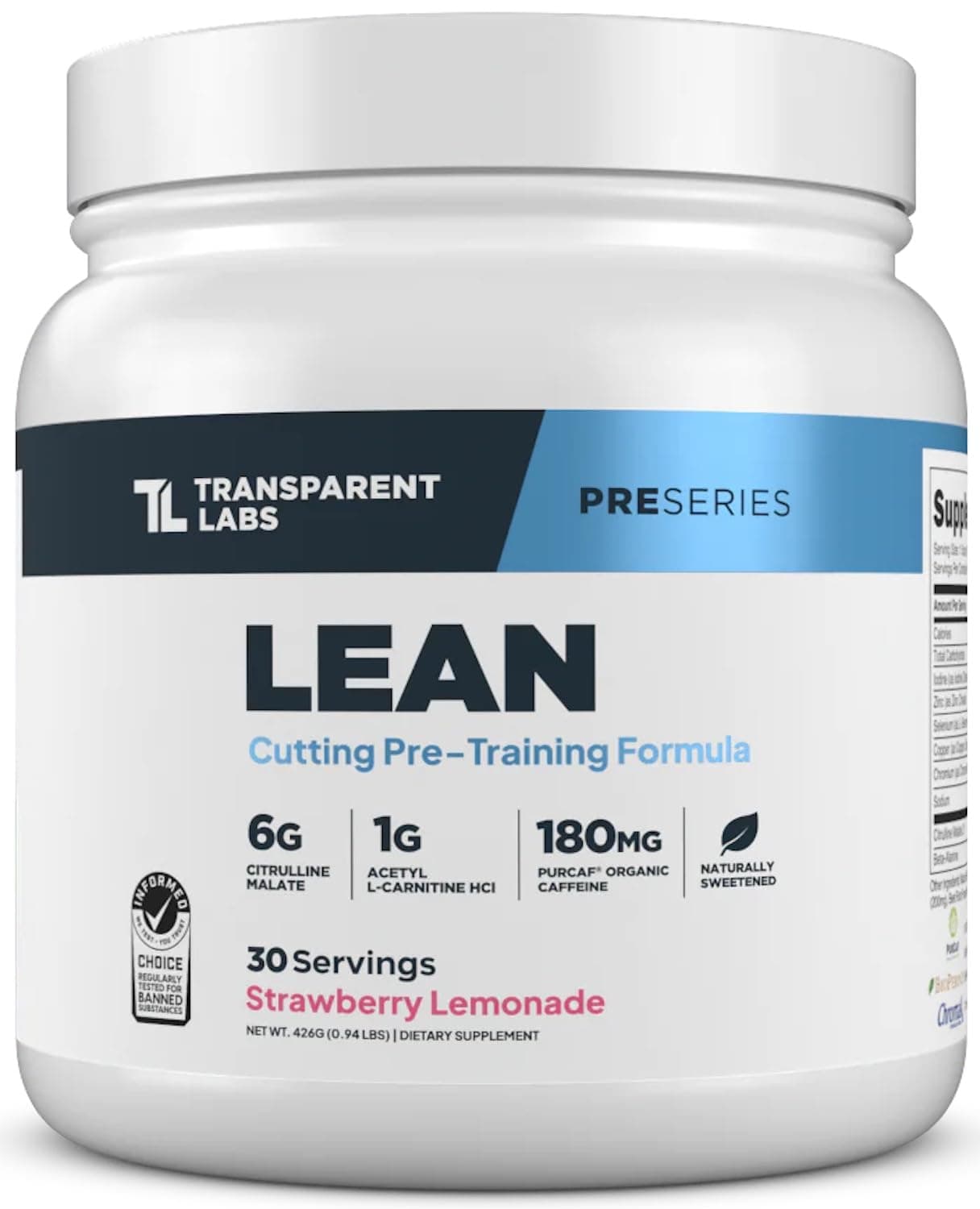 Lean Pre-Workout - Body Recomposition Pre Workout for Men and Women with Acetyl L-Carnitine, Beta Alanine Powder, & PurCaf Organic Caffeine Powder - 30 Servings, Strawberry Lemonade