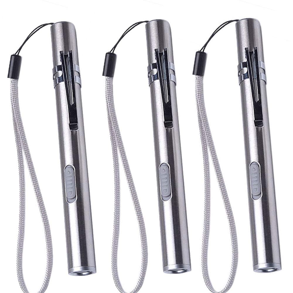 Garberiel 3 Pack USB Pen Light LED Torch for Nurses,Stainless Steel Medical Pocket Flashlight Rechargeable Mini Torch Handy Penlight with Clip
