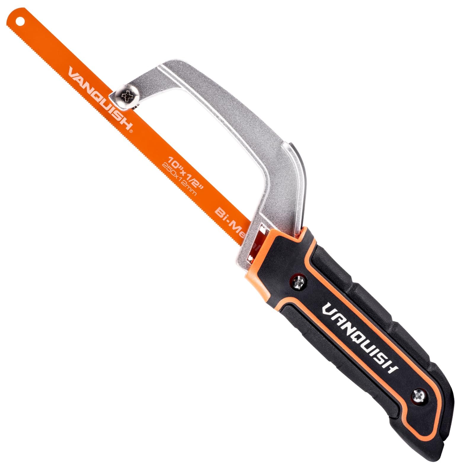 VANQUISH Hacksaw, Compact Hand Operating Hack Saw with 10 Inch Aluminum Frame, Bi-Metal HSS Blades, Suitable for Wood and Metal Mini Hacksaw 4851