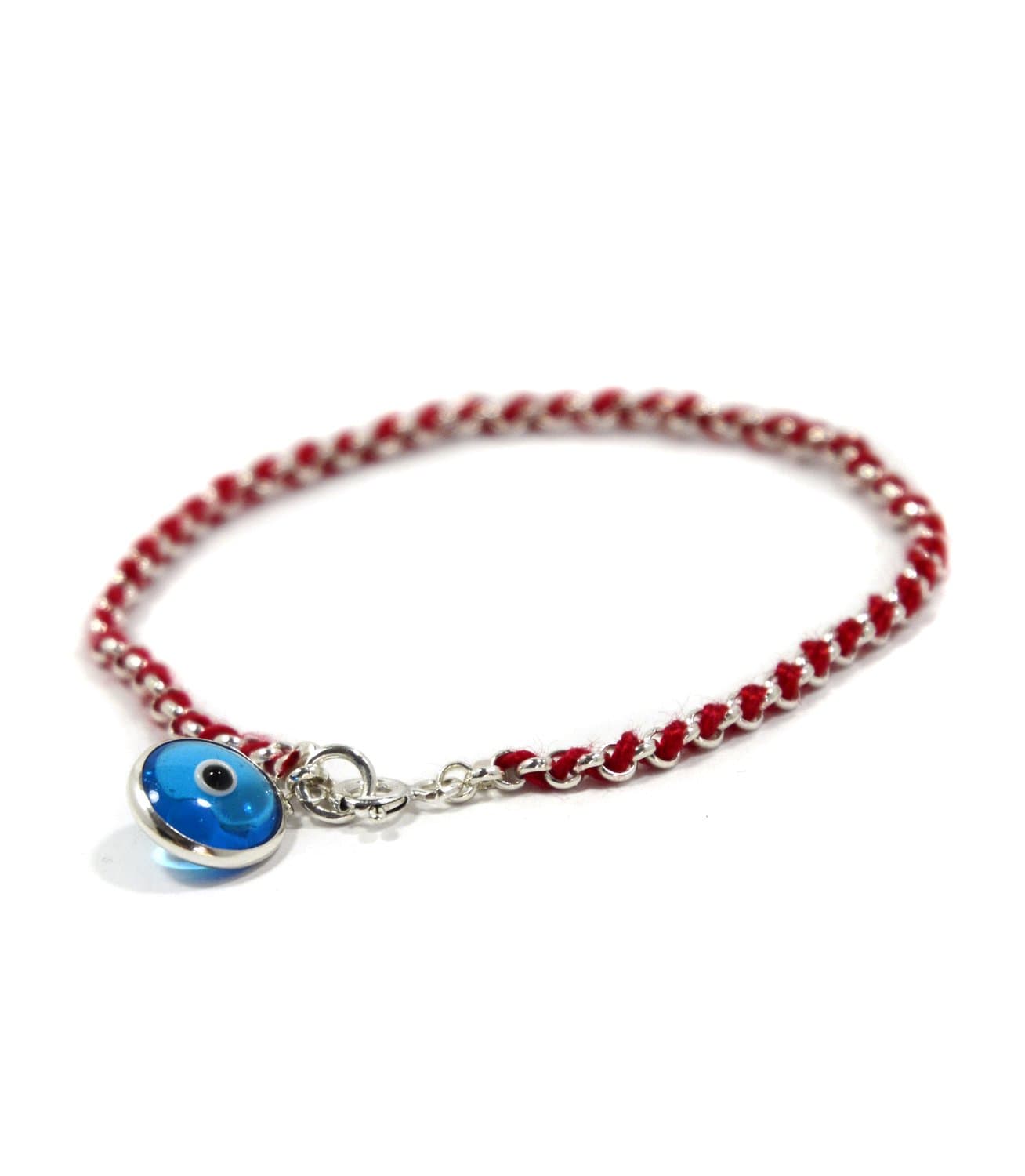 MIZZE Made for LuckBlue Evil Eye Charm on Red String Protection Bracelet in Sterling Silver for Women - 18 CM Length - Handcrafted Silver Jewellery