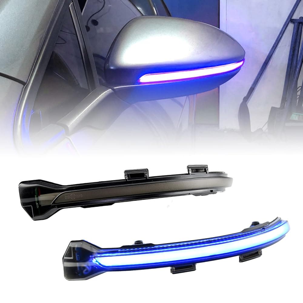 2pcs Dynamic Sequential Blink Compatible with VW Golf MK7 7.5 7 GTI R GTD Rline Sport-svan Tou-ran LED Side Mirror Turn Signal Light Assembly-Blue and Yellow