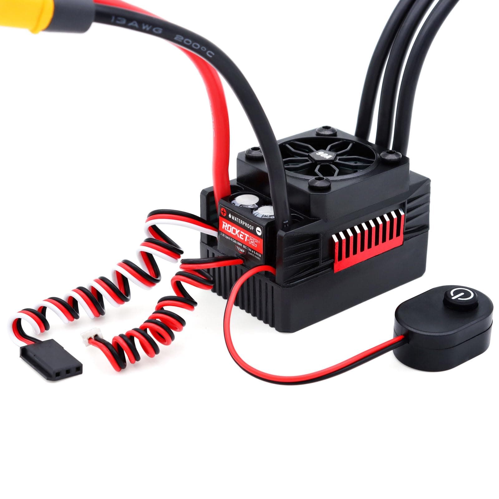 Surpass Hobby Waterproof 90A RC Blushless ESC Electric Speed Controller ESC with Male Plug for 1/10 Rc Car (90A)