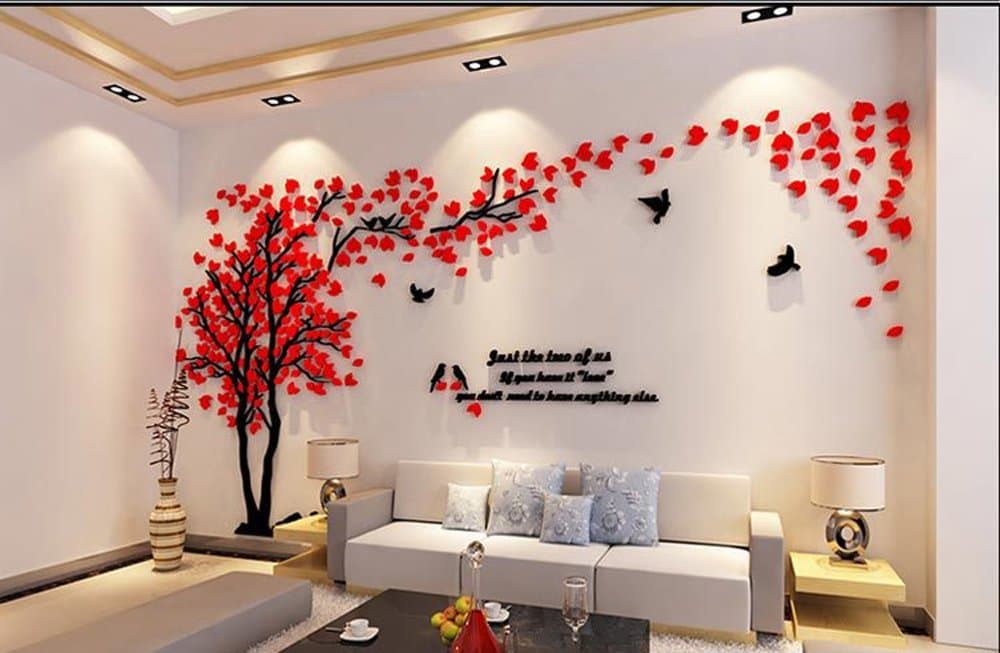 3D Wall Stickers Forest Wall Decal Black Rabbit Birds Easy to Install &Apply DIY Decor Sticker Home Decor (RED)
