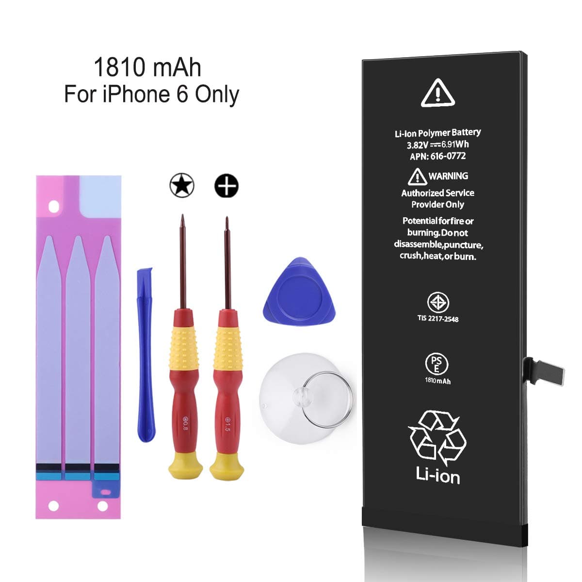 LIKEGOR Replacement Battery Compatible with iPhone 6,1810mAh A1586, A1589, A1549 Battery with Complete Repair Tool Kits, Instructions & Adhesive Strips-24 Months Warranty(IP 6 Only)