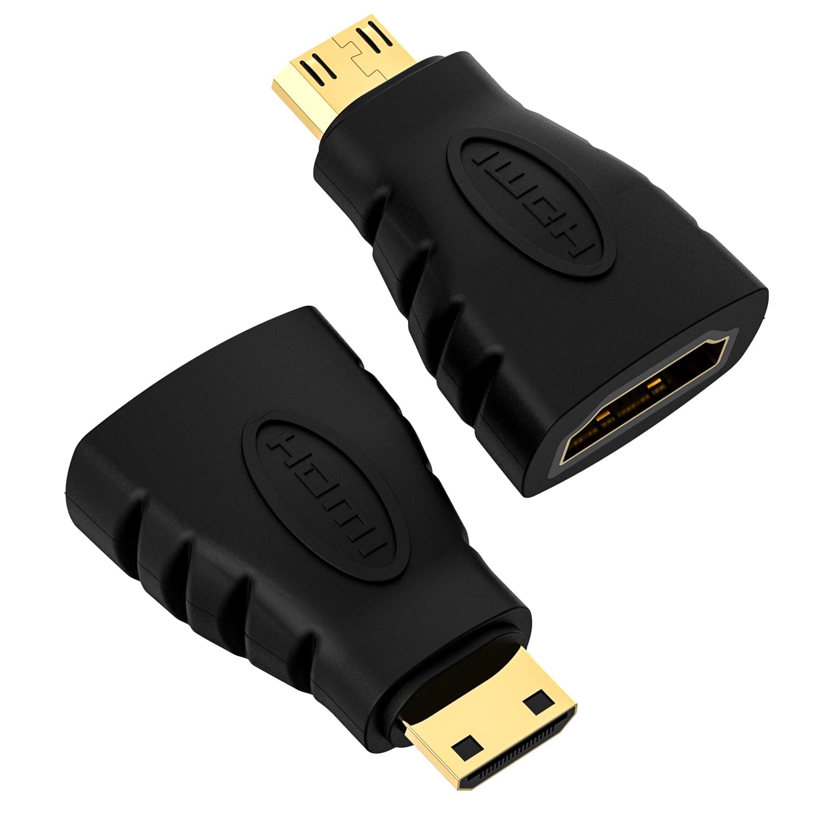 HDMI Adapter 2-Pack, Mini HDMI to HDMI, 4K Support, Gold Plated, Compatible with Raspberry Pi, Camera, Camcorder, DSLR, Tablet, Video Card