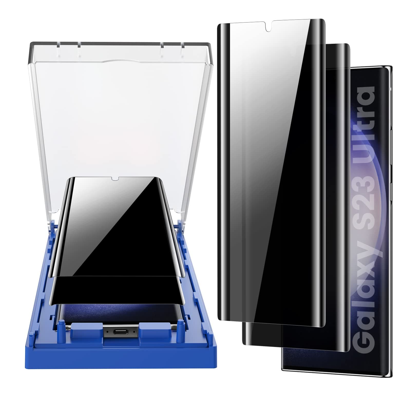 MOHAVE 2 Pack [Auto Alignment] Privacy Screen Protector for Samsung Galaxy S23 Ultra 6.8″, 3D Curved Anti Spy Private Film, 7H Hybrid Material, 100% Ultrasonic Fingerprint ID Compatible, Case Friendly