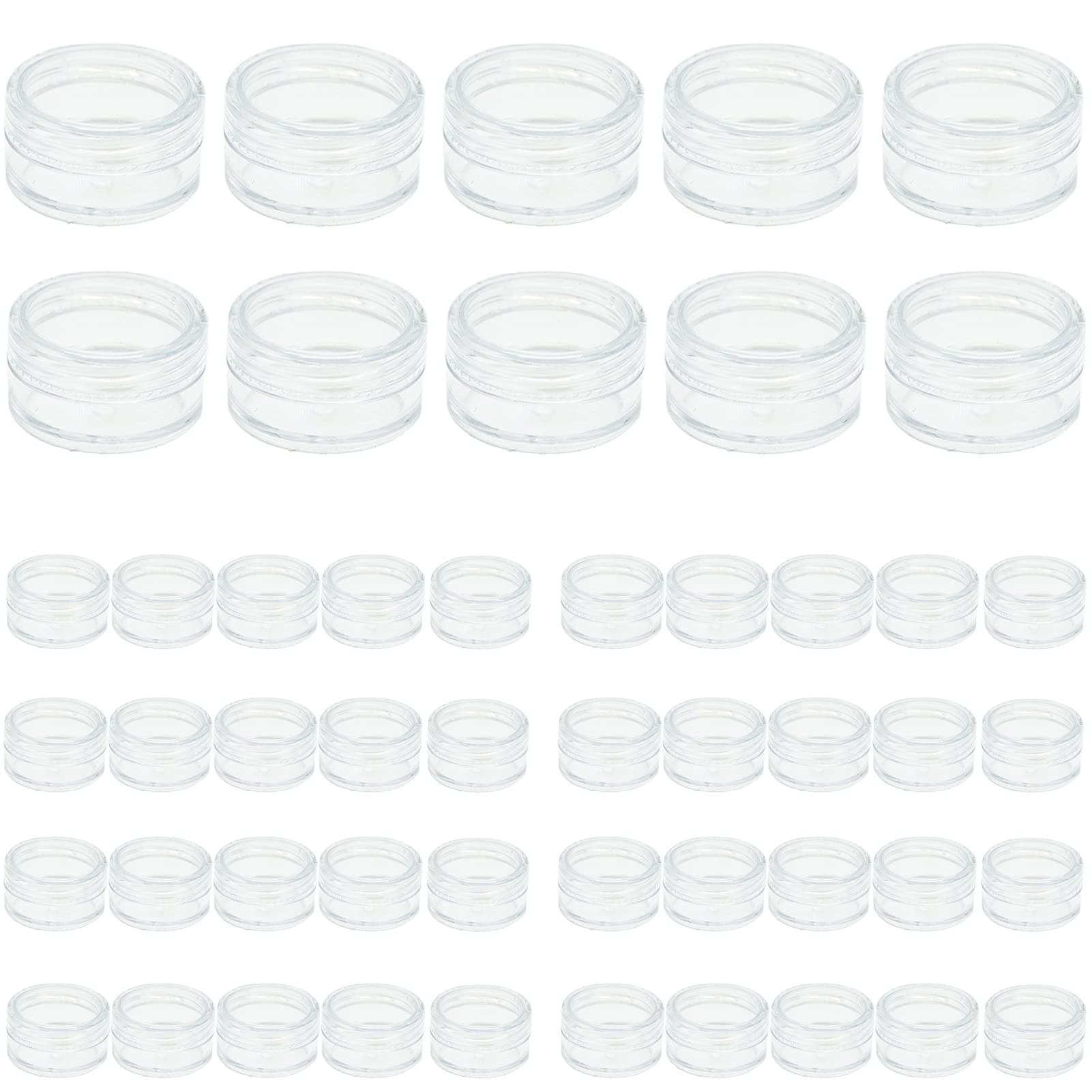 50 Pcs Plastic Cosmetic Jars, 5ml Sample Containers Pots Bottles with Clear Lids, Small Round Travel Sample Jar Pots, Mini Portable Cosmetic Containers for Creams Storage