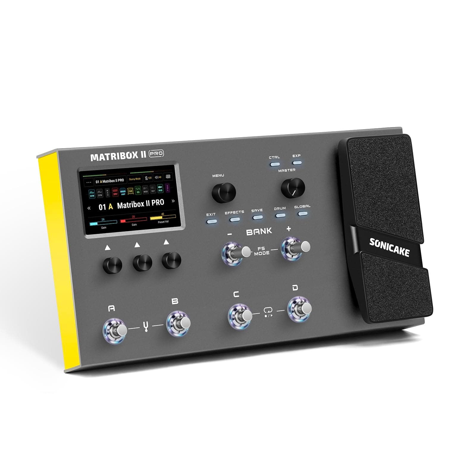 SONICAKE Matribox II Pro - Multi Effects Guitar Pedal with Expression, 240+ Built-in Guitar Effects, Amp Modeling, IR Cabinet Simulation, FX Loop, MIDI Stereo OTG USB Audio Interface Color TouchScreen