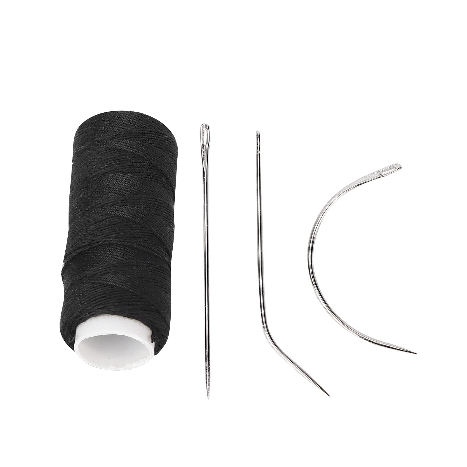 Hair Thread and Needle Set with Black Weaving Thread and Straight/Curved Needles Perfect for Hair Extensions Wig Construction and Styling, Long-Lasting Results Ideal for Professional and DIY Use