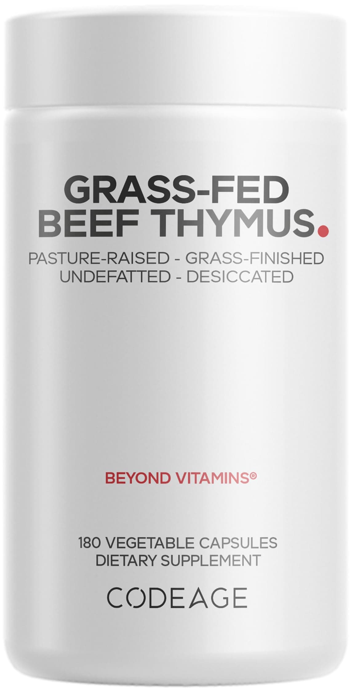 Codeage Grass Fed Beef Thymus Supplement Superfood, Freeze Dried, Non-Defatted, Desiccated Thymus & Liver Pills, Glandulars Meat, Pasture Raised Beef Vitamins, Non-GMO, 180 Capsules