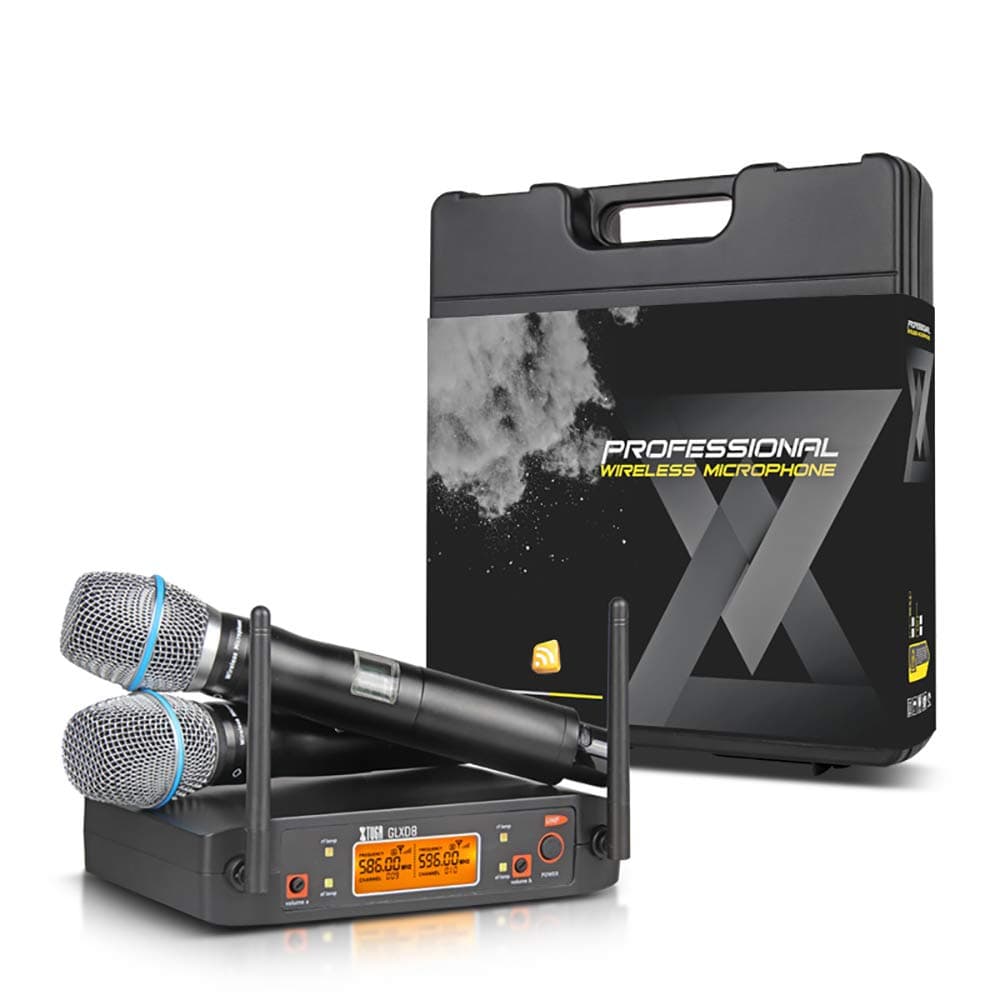 XTUGA GLXD8 Rocket Audio UHF Microphone System with Carry case 2 Metal handhled MIC Box for Stage Church Use for Family Party, Church, Small Karaoke Night (G)