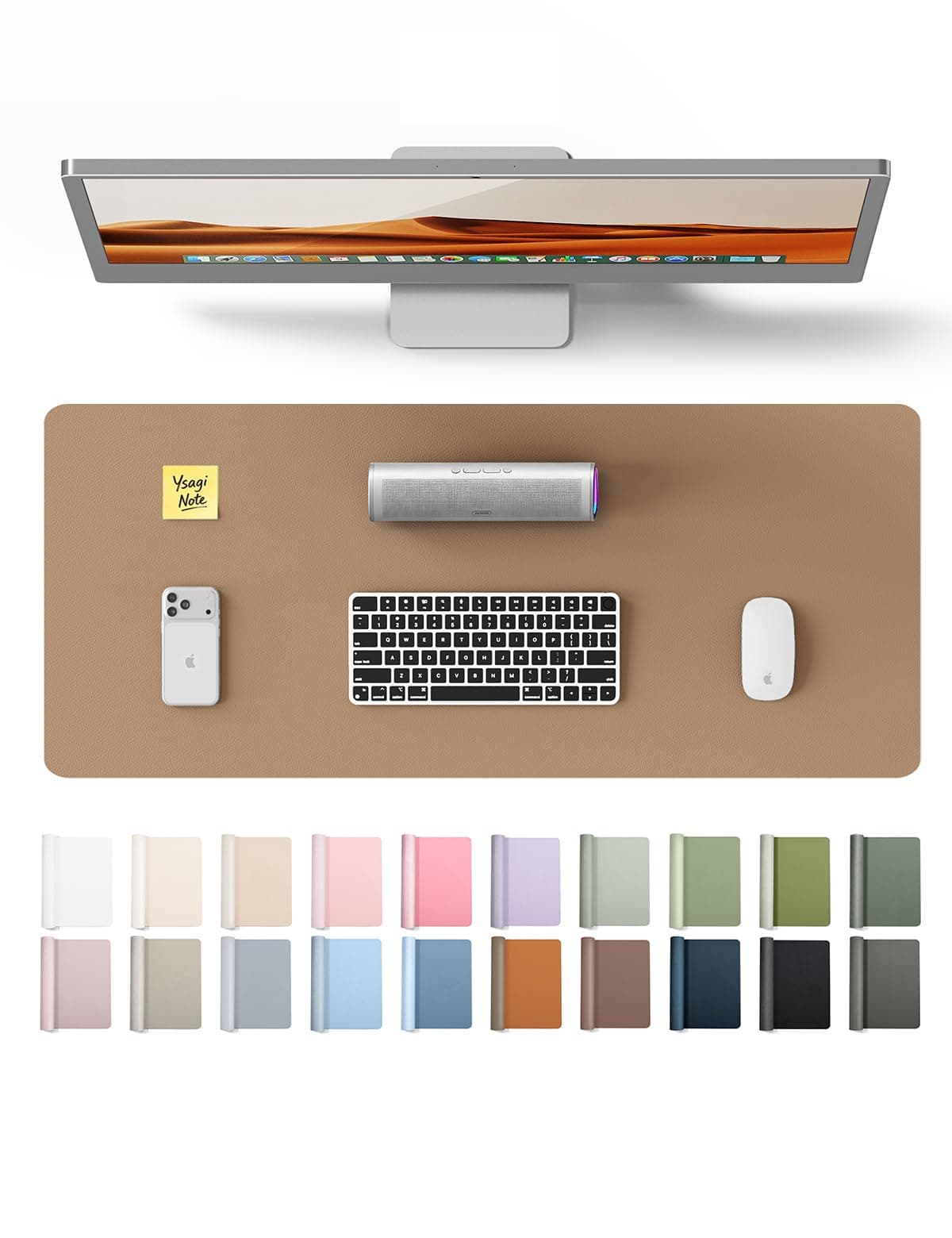 YSAGi Leather Desk Pad Protector, Office Mat, Large Mouse Pad, Non-Slip PU Blotter, Laptop Waterproof Writing for and Home (23.6" x 13.8", Khaki)